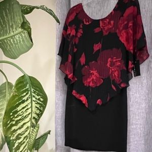 BRAND NEW En Focus Red and Black Shawl Overlay Dress Size 10
